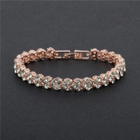 Classic CZ/ Rhinestone Tennis Bracelets – Silver & Rose Gold Pair- Evening, Work - Picture 3 of 7